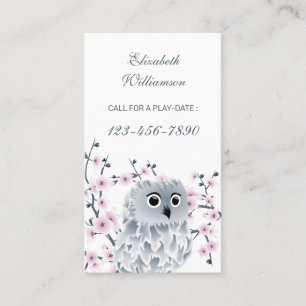 Carte De Visite Chouette Et Cerisier Blossom Rose Appel À Jouer 