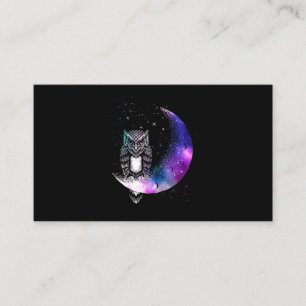 Carte De Visite Chouette Lune Galaxie Croissant d'oiseaux