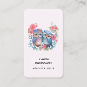 Carte De Visite Chouettes amoureuses Assis sur une branche d'arbre