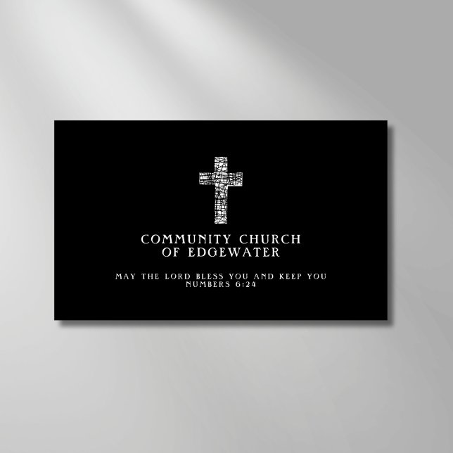 Carte De Visite Christian Church Pasteur Croix contemporaine Noir (Créateur téléchargé)