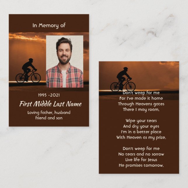 Carte De Visite Christian Memorial Keepsake Biking Cycling Bike  (Devant / Derrière)