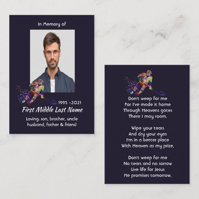 Carte De Visite Christian Memorial Keepsake Hockey Player Sport (Devant / Derrière)
