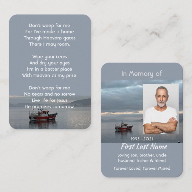 Carte De Visite Christian Memorial Keepsaké Pêcheur de bateau de p (Devant / Derrière)