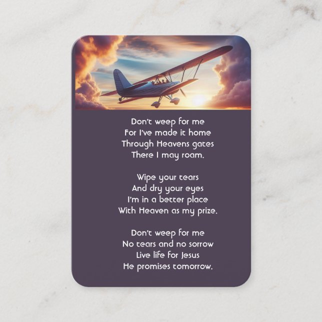 Carte De Visite Christian Memorial Pilot Airplane Flying Sunset (Devant)