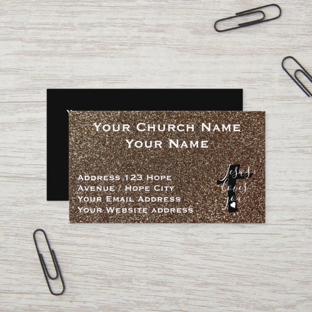 Carte De Visite Christianisme Religieux Classy Gold Black Church (Devant/Arrière en situation)