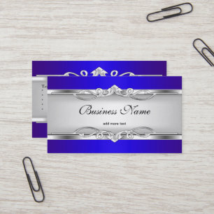 Carte De Visite Chrome Métal Bleu Élégant Style Blanc Argent