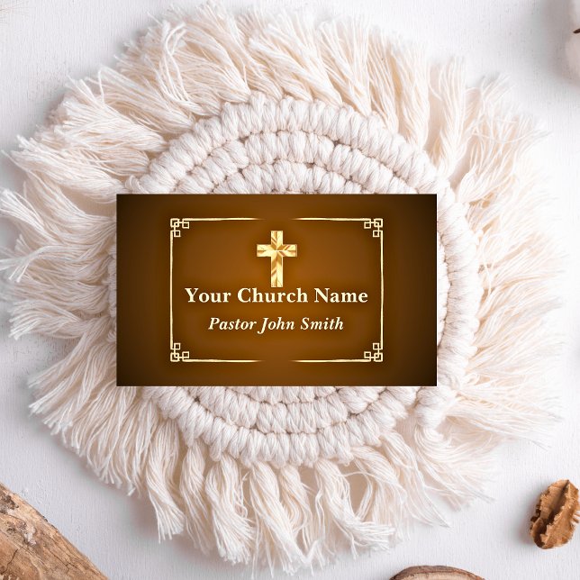 Carte De Visite Church Pastor Gold Cross Elegance Border (Church Pastor Gold Cross Elegant Border Business Card
)