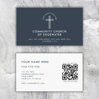 Carte De Visite Church Pastor Modern QR code Custom Logo Marine