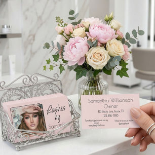 Carte De Visite Cils de Photo Script Rose Pâle Noir