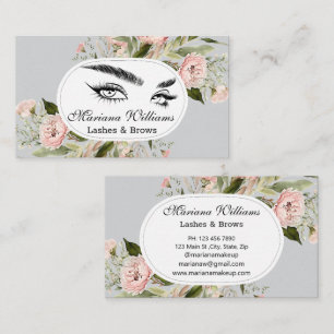 Carte De Visite cils et sourcils rose floral gris moderne élégant