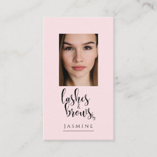 Carte De Visite Cils et Sourcils Rose Pâle Écriture Noire Photo
