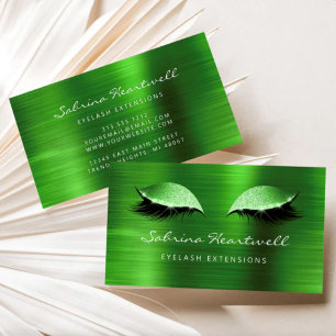 Carte De Visite Cils Extensions Paillettes Vert Métallisé