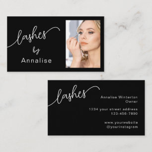 Carte De Visite Cils Minimal Noir Blanc Script Photo