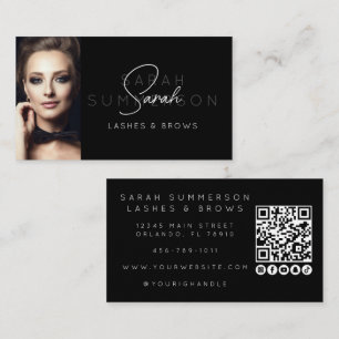 Carte De Visite Cils Sourcils Maquillage Code QR Photo Noir Blanc