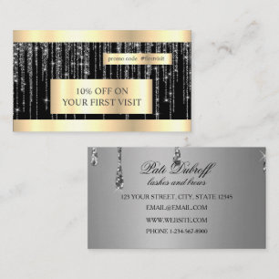 Carte De Visite Cils & Sourcils Microblading Paillettes Rose & Arg