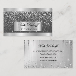 Carte De Visite Cils & Sourcils Microblading Paillettes Rose & Arg