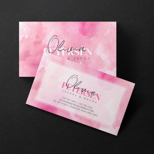 Carte De Visite Cils Sourcils Script Typographie Aquarelle Rose