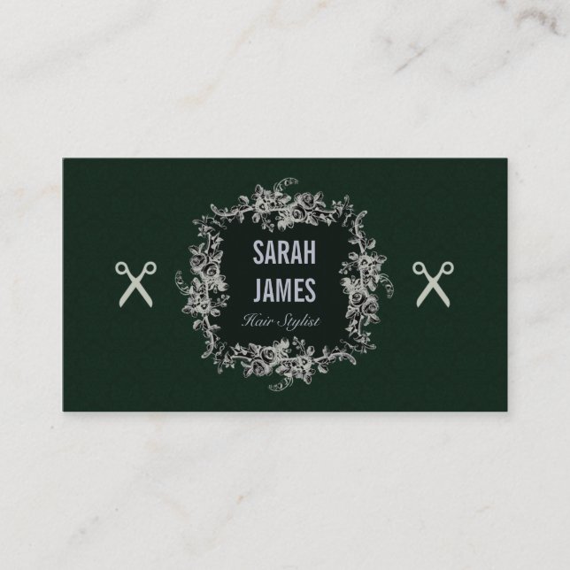Carte De Visite cisaillements verts foncés élégants de ciseaux de (Devant)