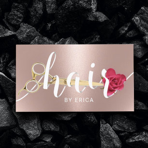 Carte De Visite Ciseau Salon de cheveux & Typographie Fleur Rose O