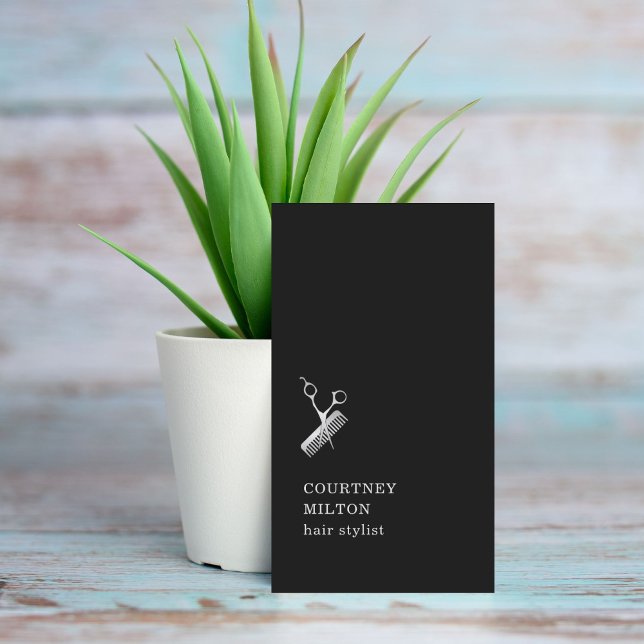Carte De Visite Ciseaux argentés Faux noirs modernes Comb HairStyl (Créateur téléchargé)