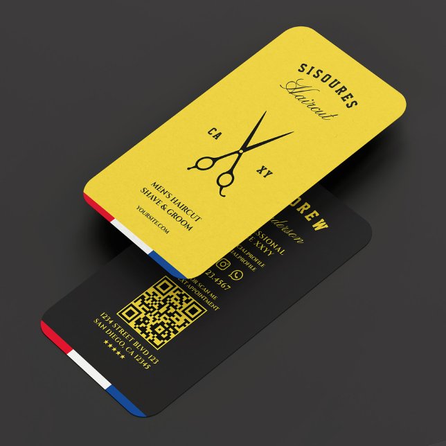 Carte De Visite Ciseaux Barbershop noir jaune rouge bleu moderne (Barbershop Scissors Black Yellow Red Blue Modern Business Card
)