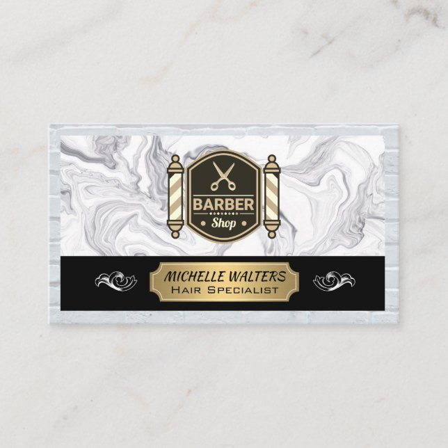Carte De Visite Ciseaux Barbershop | Poteau en barbier | Brick (Devant)