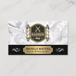 Carte De Visite Ciseaux Barbershop   Poteau en barbier   Marbre