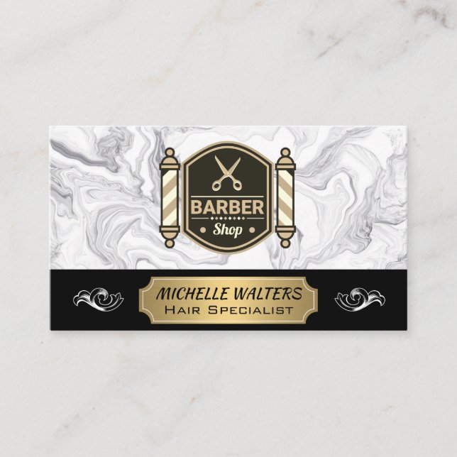 Carte De Visite Ciseaux Barbershop | Poteau en barbier | Marbre (Devant)