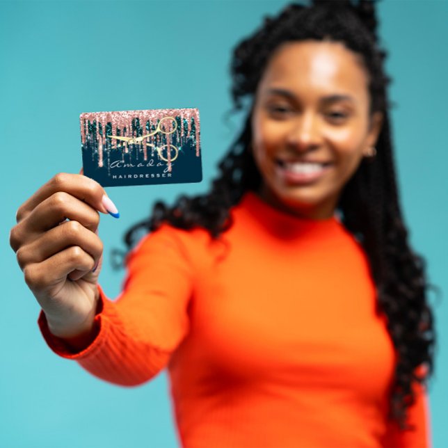 Carte De Visite Ciseaux Coiffeur professionnel Rose Blue Gold (Créateur téléchargé)