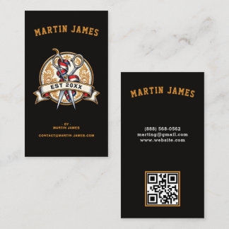 Carte De Visite Ciseaux de barbier vintage Logo Crest Coiffeur QR