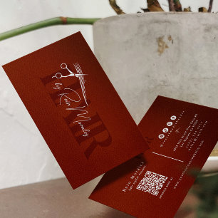 Carte De Visite Ciseaux de coiffeur chic Code QR minimal
