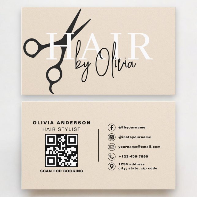 Carte De Visite Ciseaux de coiffeur Code QR Faux Papier (Créateur téléchargé)