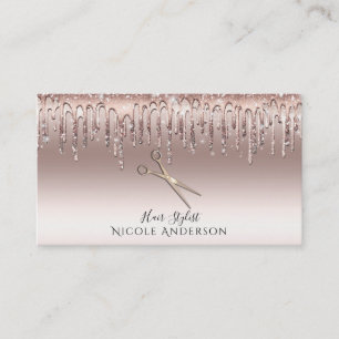Carte De Visite Ciseaux de coiffeur de Salon Rose Gold Glitter Ros
