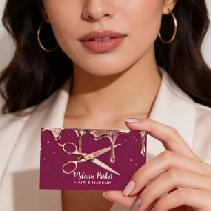 Carte De Visite Ciseaux de coiffeur gouttes de rose noires