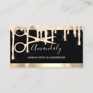 Carte De Visite Ciseaux de coiffeur maquillage Black Gold Drives