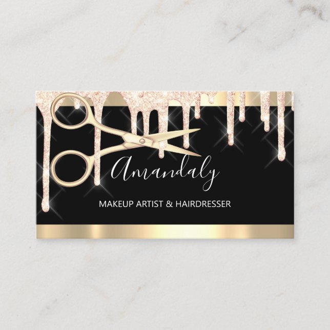 Carte De Visite Ciseaux de coiffeur maquillage Black Gold Drives (Devant)
