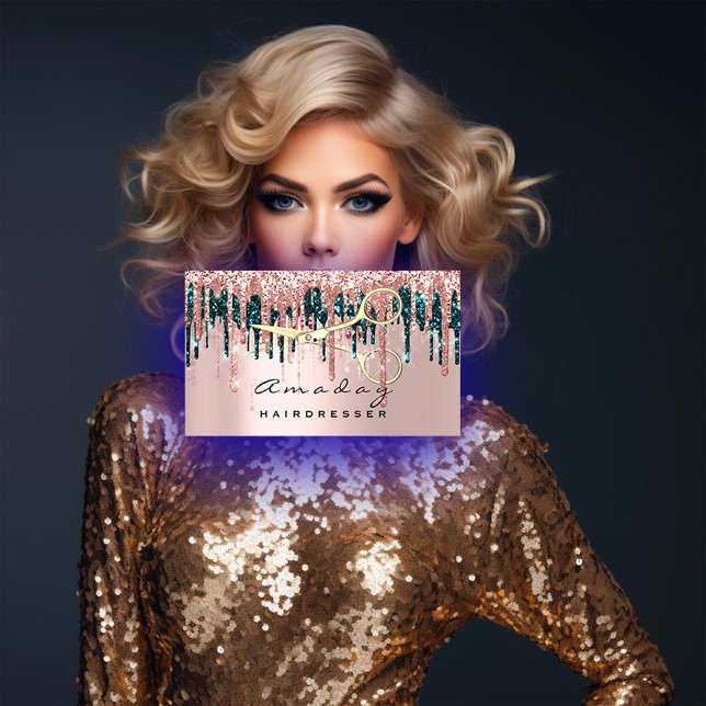 Carte De Visite Ciseaux de coiffeur professionnel Rose Drift Gold (Professional Hairdresser Scissors Rose Drip Gold Business Card)