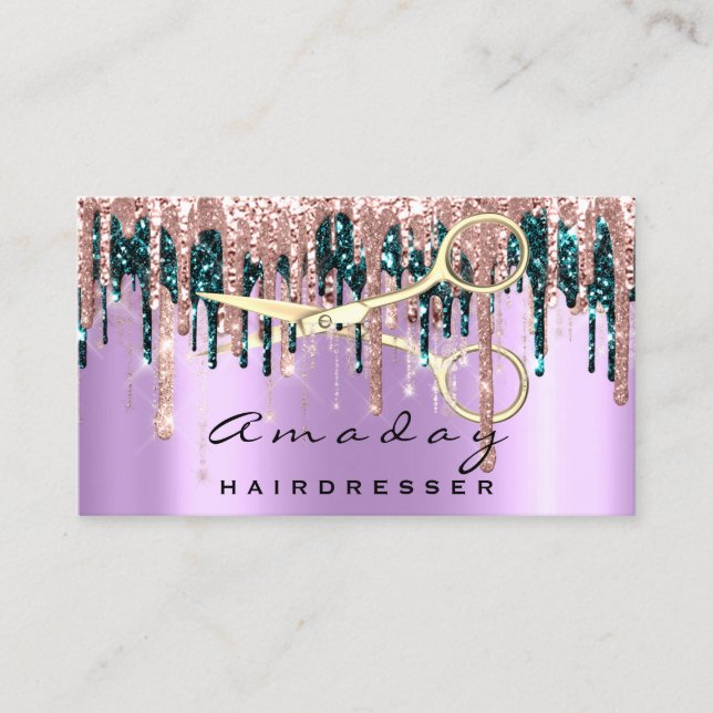 Carte De Visite Ciseaux de coiffeur professionnel Rose Violet Gold (Devant)