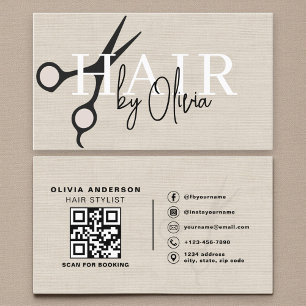 Carte De Visite Ciseaux de lin modernes Code QR Coiffeur 