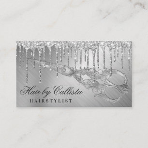 Carte De Visite Ciseaux de Parties scintillant métallique en argen
