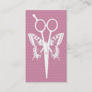 Carte De Visite Ciseaux de points de coiffeur et rose mignons de