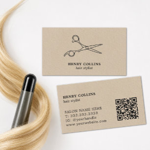Carte De Visite Ciseaux de Salon de Coiffure Papier Kraft Beige Co
