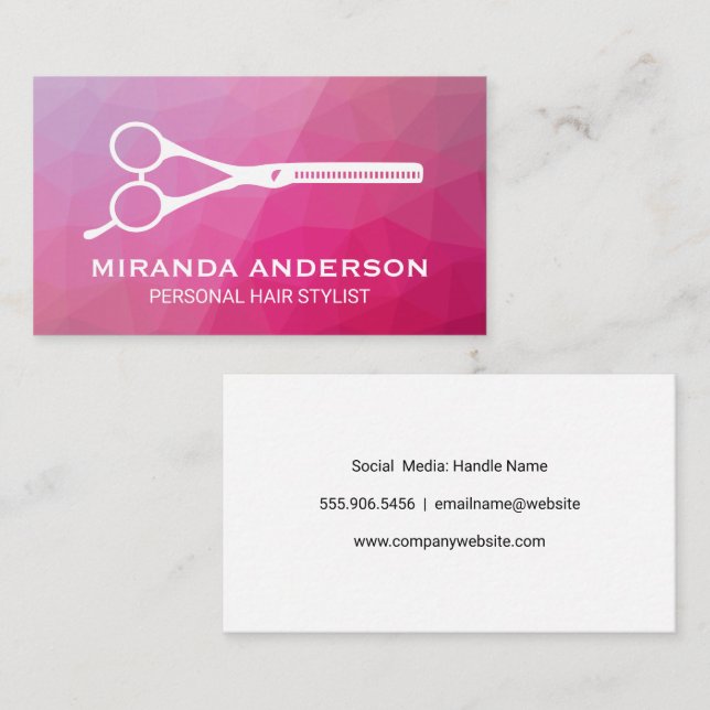 Carte De Visite Ciseaux de salon | Magenta Géométrique (Devant / Derrière)