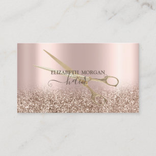Carte De Visite Ciseaux dorés élégants rose paillettes dorées