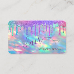 Carte De Visite Ciseaux Elegants Gouttes de Arc-en-ciel Opale Holo