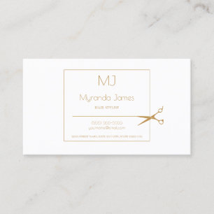 Carte De Visite Ciseaux en or simple monogramme coiffeur moderne
