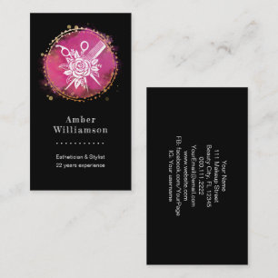 Carte De Visite Ciseaux et Peigne de Coiffeur Moderne Rose Chic