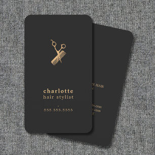 Carte De Visite Ciseaux et Peigne Faux Or Sombre Élégant Coiffeur