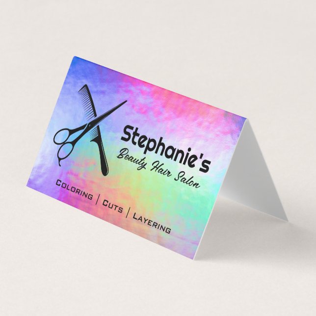 Carte De Visite Ciseaux et peigne | Rainbow Iridescente Arrière -  (Devant)