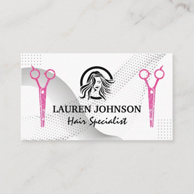 Carte De Visite Ciseaux Magenta Parties scintillant Salon | Logo d (Devant)